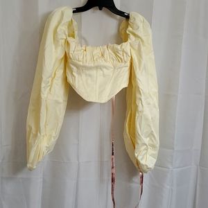 House of CB Soft Yellow Puff Sleeve Top